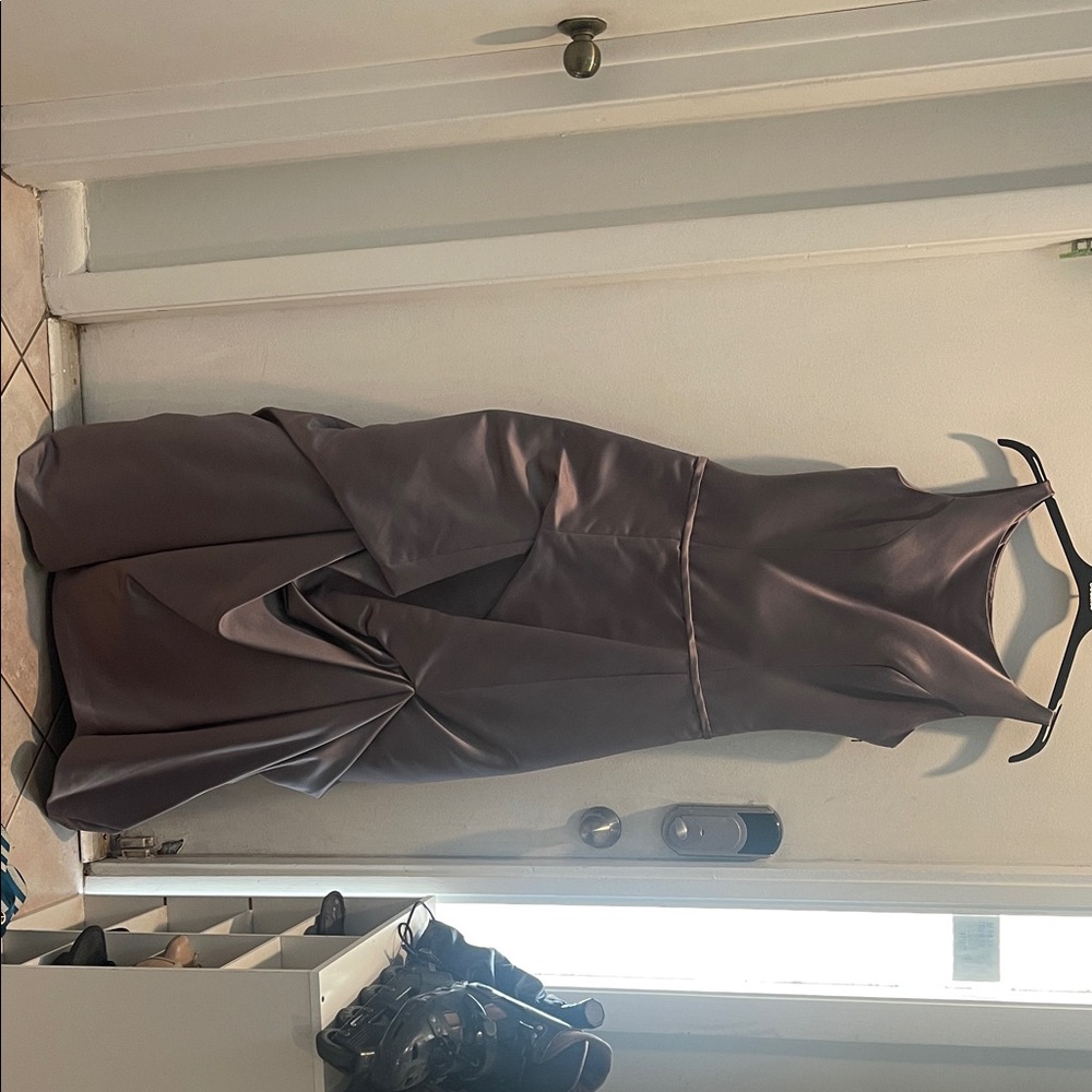 Bill Levkoff Asymmetrical Satin Dress in Gray
